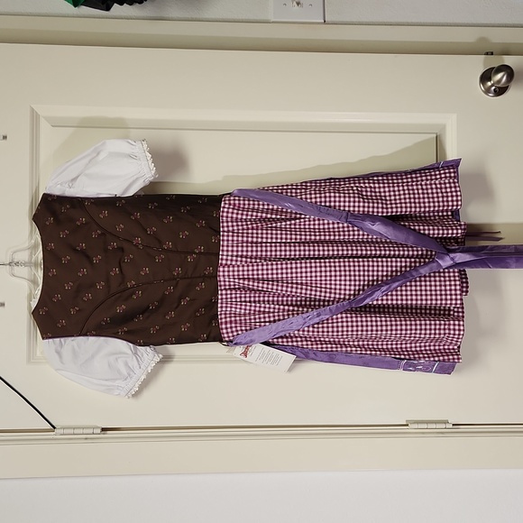 AUTHENTIC WOMEN'S GERMAN DIRNDL DRESS PURPLE/BROWN OKTOBERFEST - Picture 2 of 9